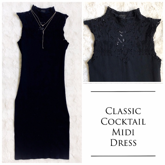 Forever 21 Dresses & Skirts - Classic Ruffle Lace Neck Bodycon Midi